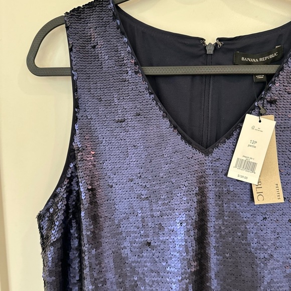Banana Republic Petites Blue Sequin Sheath Mini Dress V-Neck Cocktail - Picture 4 of 7